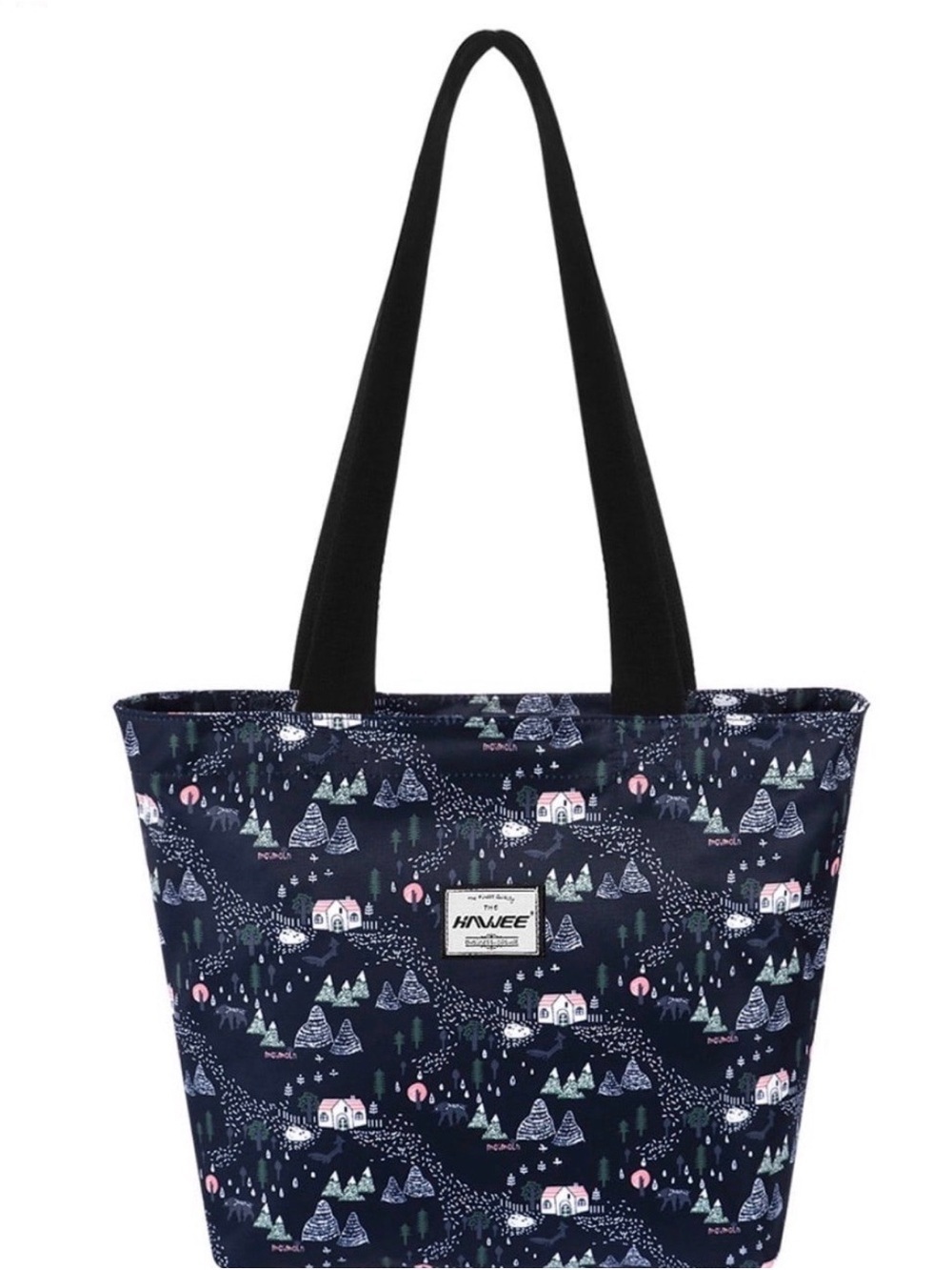 Waterproof Tote Bag Zip Top Multi Pocket Travel Work School Floral Navy